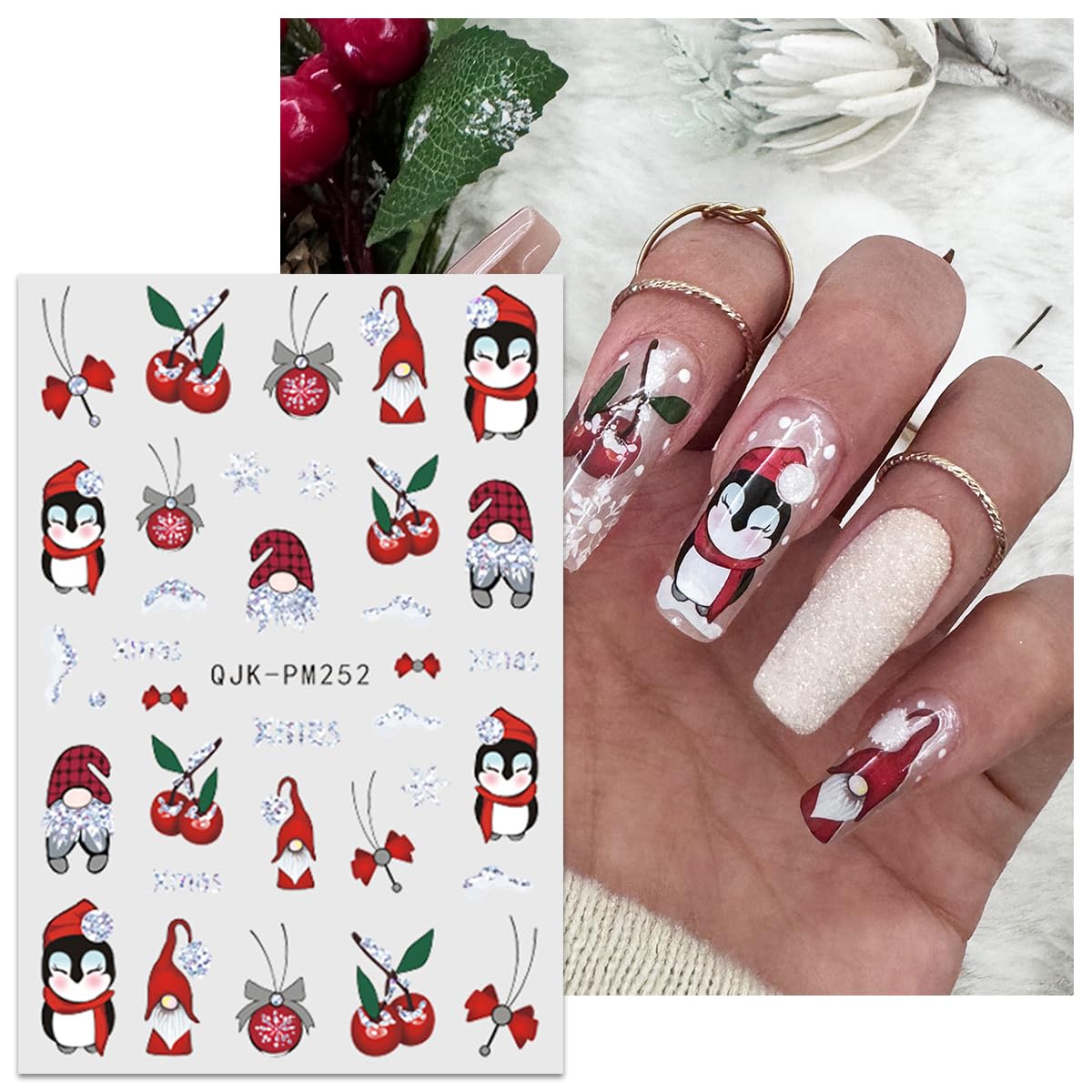 Weihnachts-Nagelsticker 9 Blätter – Selbstklebend, Für DIY Nail Art, Nageldesign & Dekoration