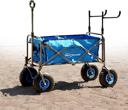 Beach Wagon with Balloon Wheels, Collapsible Cart with Big Wheels for Sand, Adjustable Racks for Folding Chairs 10x3 Rubber Tire