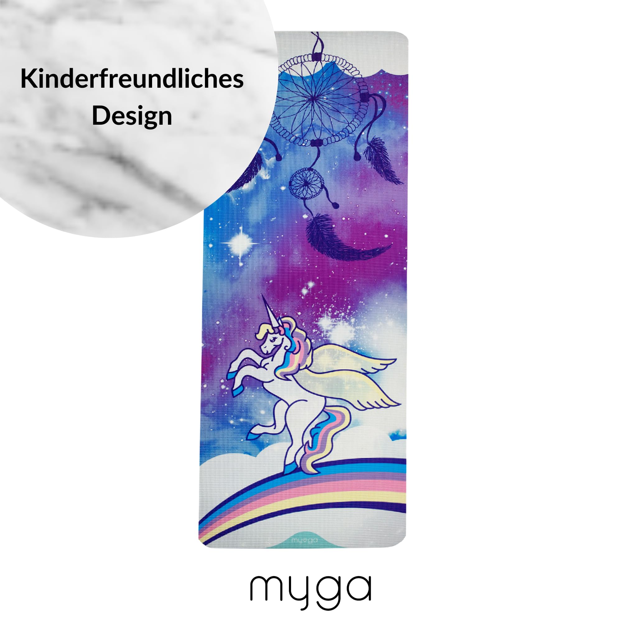 Myga Kinder Yogamatte | Rutschfest & Leichtes Gewicht | 6 mm Dicke | Ideal für Yoga, Bewegung, Spaß & Spiele | 150 cm x 55 cm | Inkl. Yoga-Posen auf Rückseite