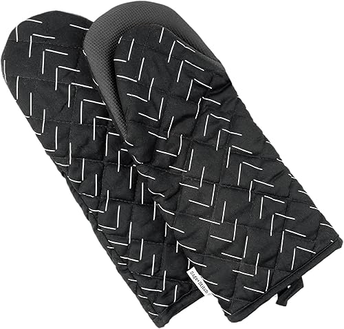 Miniatura 8 de Guantes de cocina resistentes al calor con agarres antideslizantes de neopreno y bucles para colgar, juego de 2 guantes de cocina de manga larga