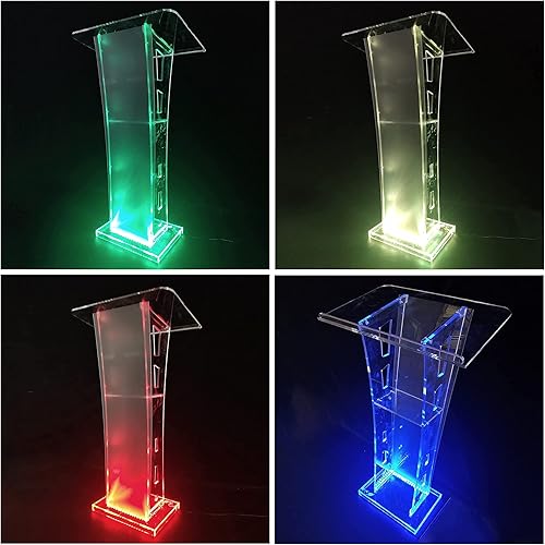 Miniatura 2 de Soporte de acrílico con luces, púlpitos transparentes de 43 pulgadas para iglesias con gran plataforma de lectura, podios de presentación