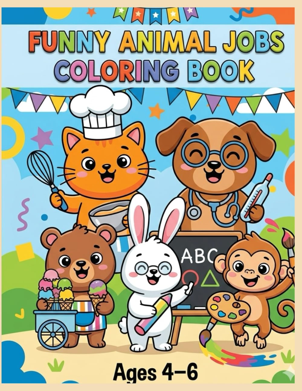 Funny Jobs Animals Coloring Book: 50 Fun and Easy Coloring Pages of Silly Animals at Work for Kids Ages 4–6