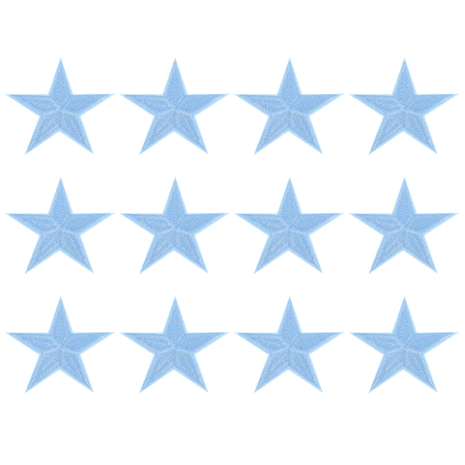 sourcing map 12Pcs Iron on Star Patches, Sew on Star Embroidered Patches, Decorative Repair Patch Applique for DIY Crafts Backpacks Bags Hats Clothes, 82mm Sky Blue