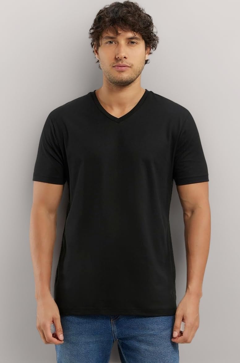 2726 Men's Super Combed Cotton Rich Solid V Neck Half Sleeve T-Shirt