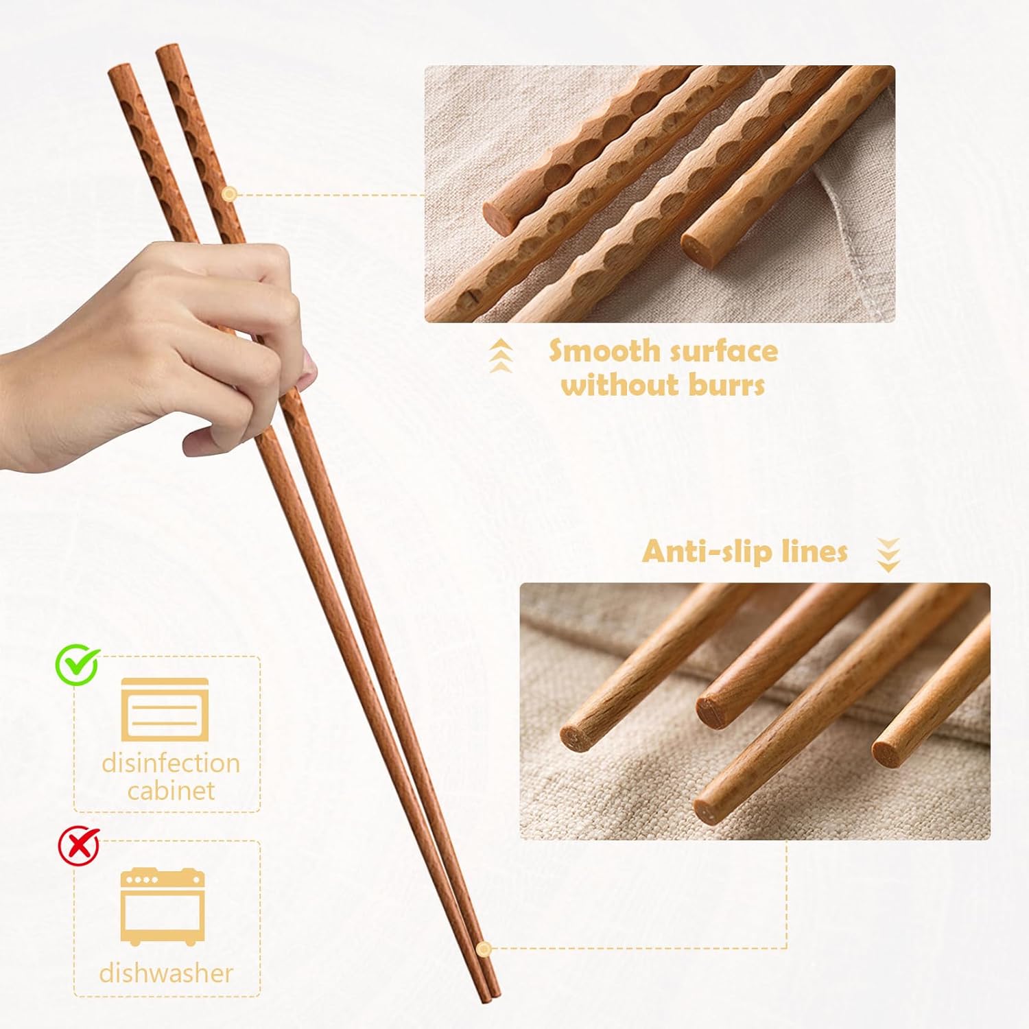 16.5 Inches Cooking Chopsticks, 2 Pairs Wooden Long Chop Sticks Reusable for Noodles Frying Hotpot, Japanese Extra Long Anti-Slip Chopsticks