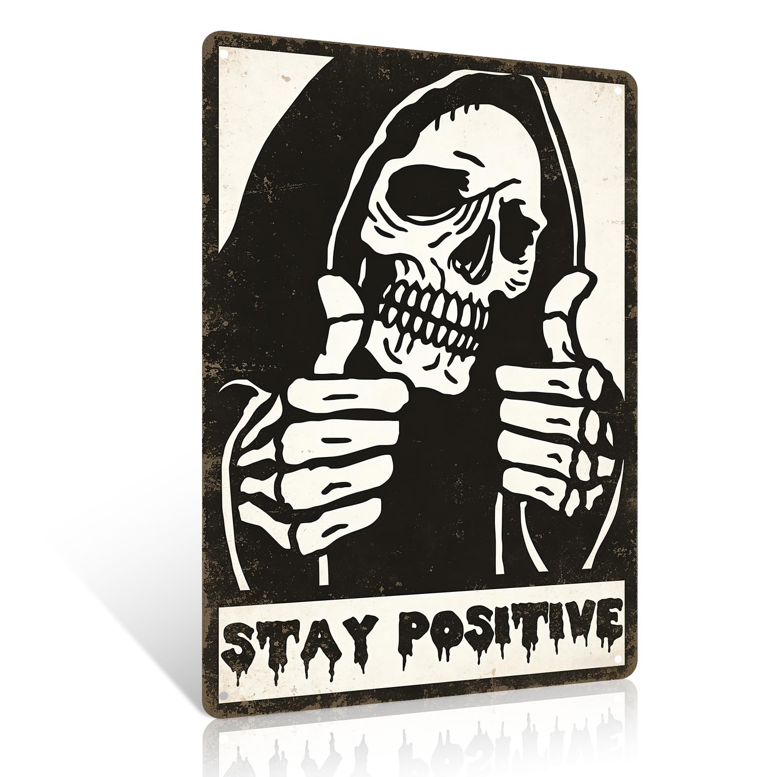 Ulord Stay Positive Skull Metal Signs for Man Cave 8x12 Inch Funny Wall Art