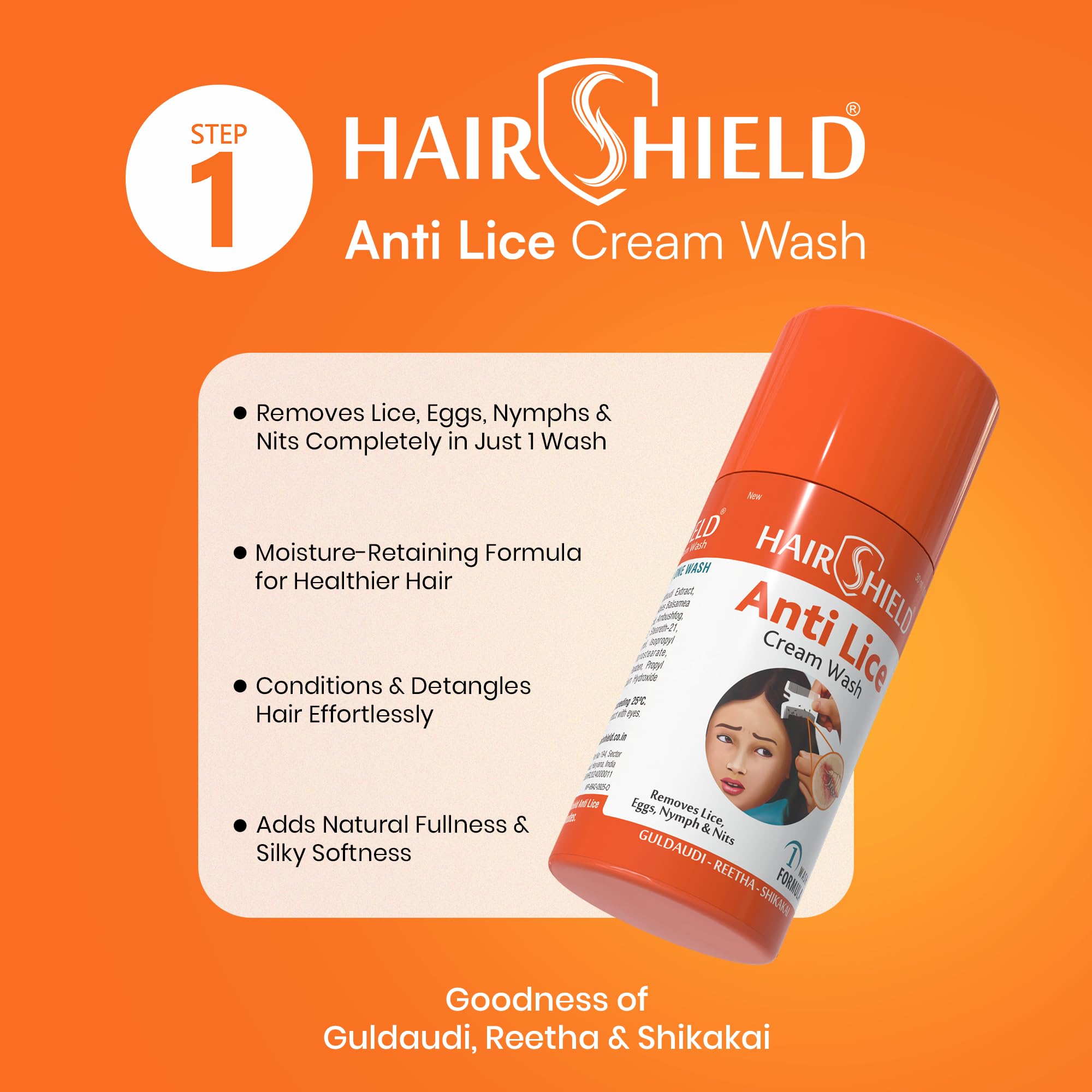 Hairshield Anti Lice Cream Wash | Made with Guldaudi, Reetha & Shikakai | Trusted by Mothers | Safe for Babies, Children, Men & Women | Pack of 2 2