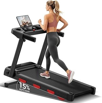 CURSOR Folding Treadmill with Auto Incline 0-15%, 3.0HP Low Noise Portable Walking Pad Treadmill for Home, 0.6-7.5 MPH Speed, 3 LED Display, 350LBS Capacity