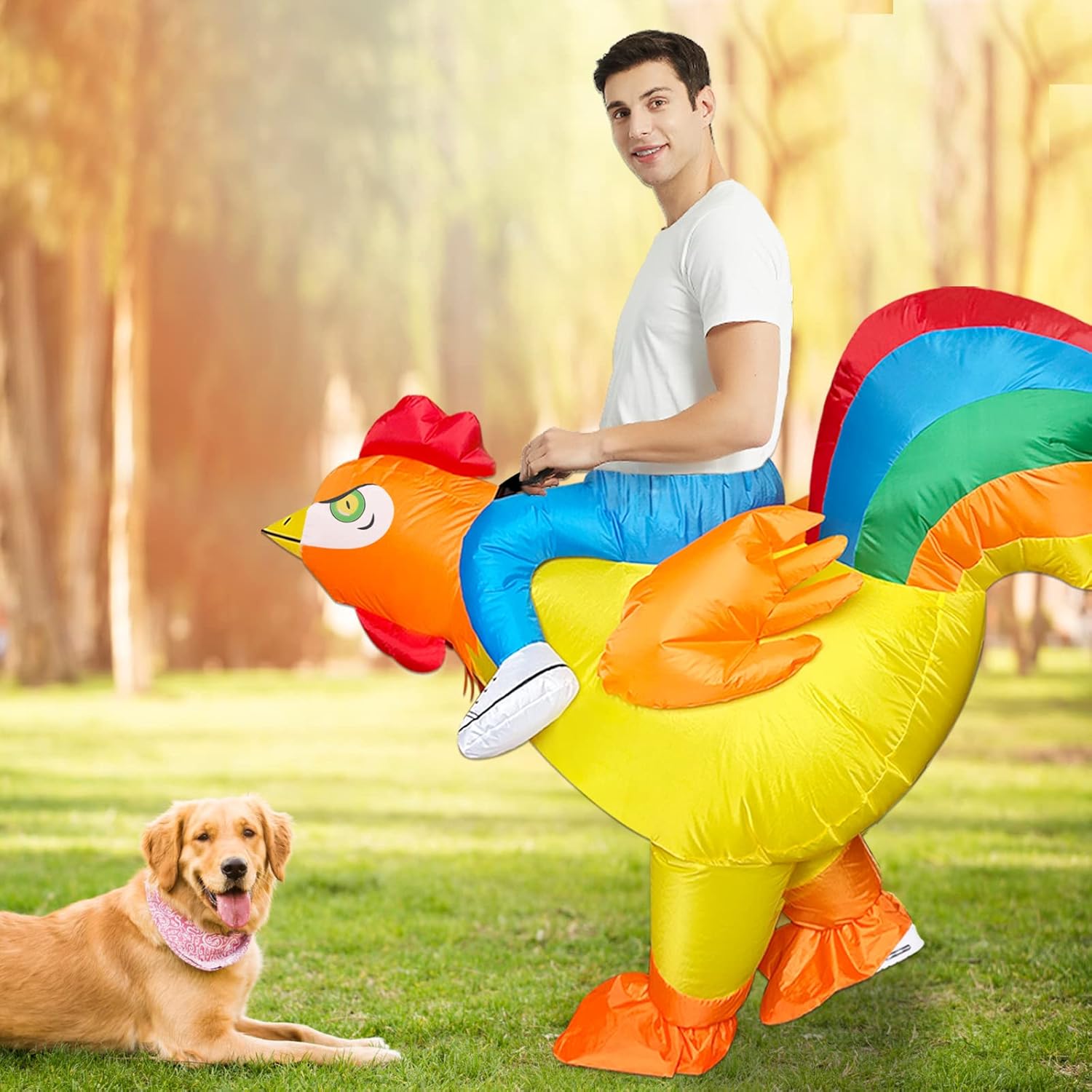 Stegosaurus Inflatable Chicken Costume for Adult Ride On Chicken Costume Funny Halloween Costumes For Men Women Rooster Blow up Costumes - Image 6