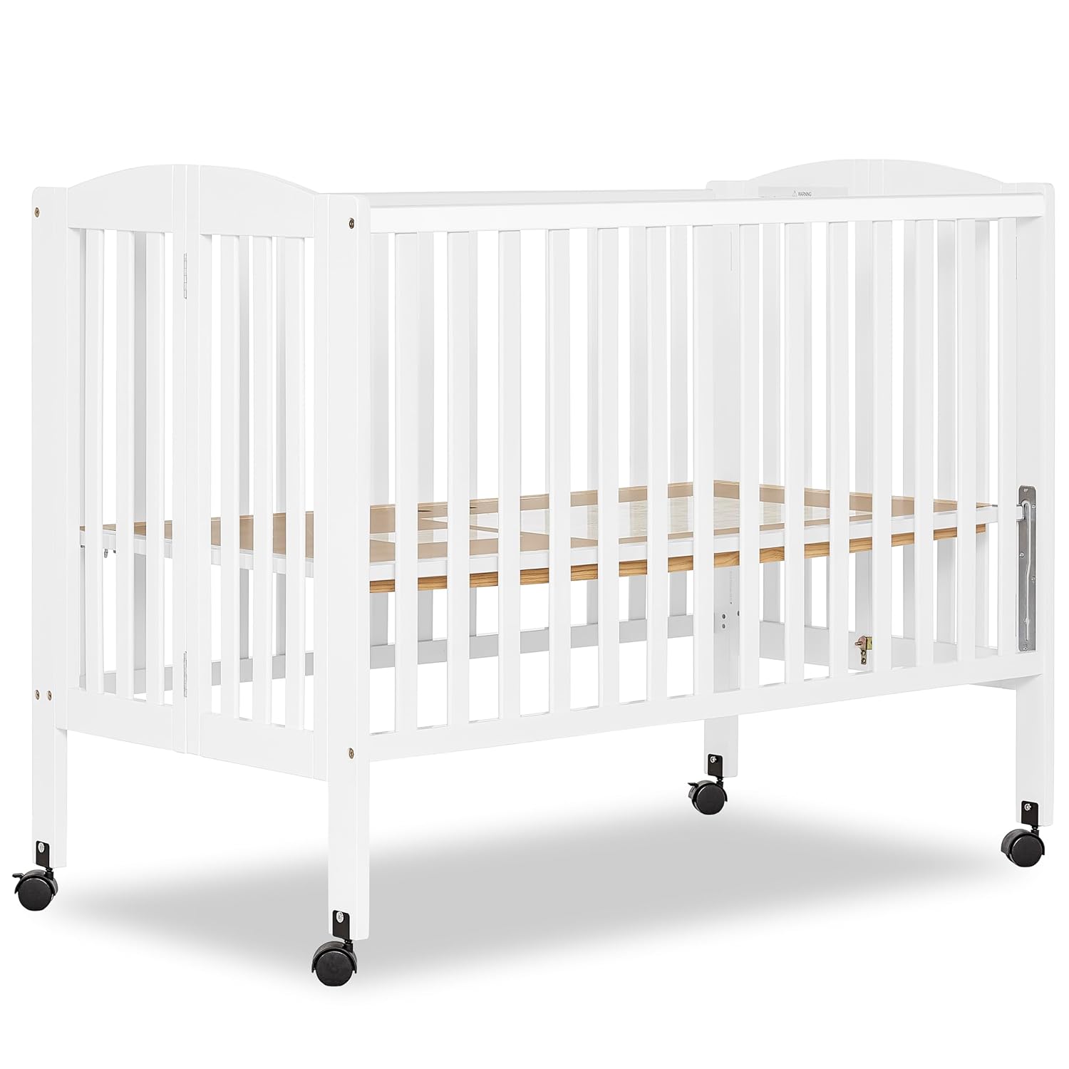 Dream On Me Full-Size 2-in-1 Folding Baby Crib White - Portable Patented Fold, GREENGUARD Gold Certified, Adjustable Heights, Strong Wheels