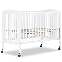 Dream On Me Full Size 2-in-1 Folding Stationary Side Crib In White, Locking Wheels, Folds Flat For Storage, Comes with Teething Guard, Non-Toxic Finish