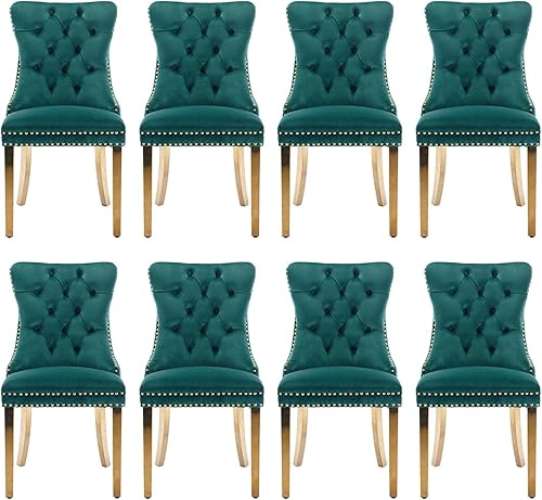 Miniatura 116 de Juego de 6 Sillas de Comedor Tapizadas en Terciopelo, Sillas Laterales de Cocina de Estilo Moderno con Ribete de Tachuelas y Patas de Madera, Anillo