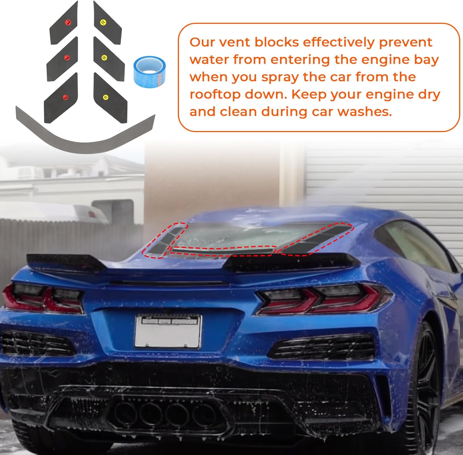 Dry Bay Vent Blocks fits for Corvette C8 Stingray E-Ray Z06 ZR1 2020-2025, Prevent Water Intrusion, Optimize Car Wash, 7 Piece Set