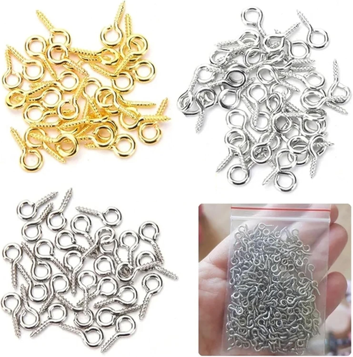 Small Screw Eye Pin 2000pcs Small Tiny Mini Eye Pins Eyepins Hooks Eyelets Screw Threaded Stainless Steel Clasps Hook Jewelry Findings for Making DIY for Jewelry Making(Gold,8mm)