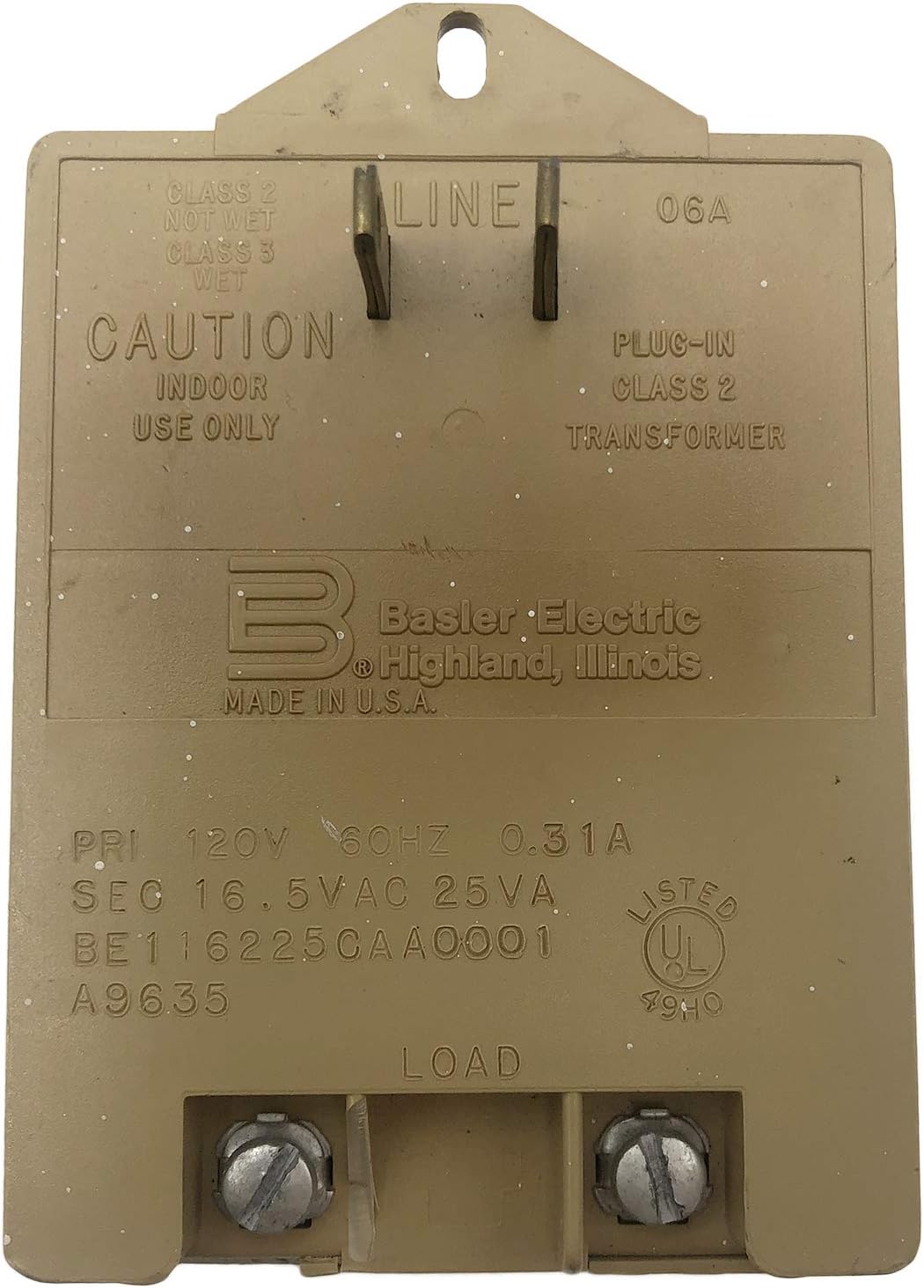 Transformer 16.5VAC 25VA Basler Electric Class 2 Plugin