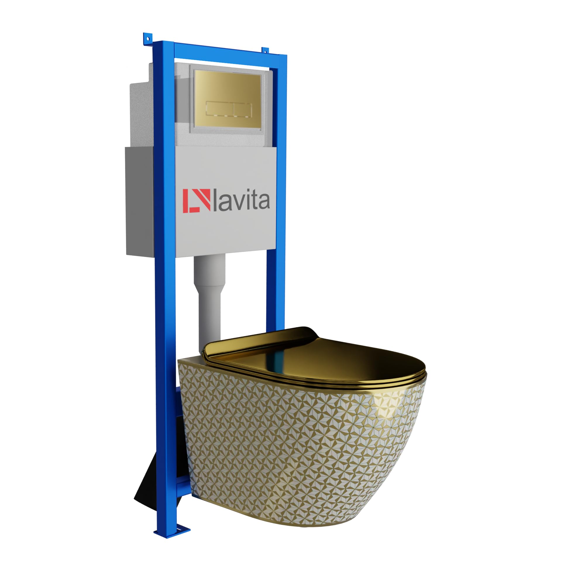 Lavita LAV 101 voorwandelement voor WC 40 cm wand hangend diepspoel WC SOFI SLIM GOLDEN EYE zonder spoelrand bedieningsplaat LAV 200.4.5 Gold | Compleetset | Inbouw spoelkast | Toilet compleet set