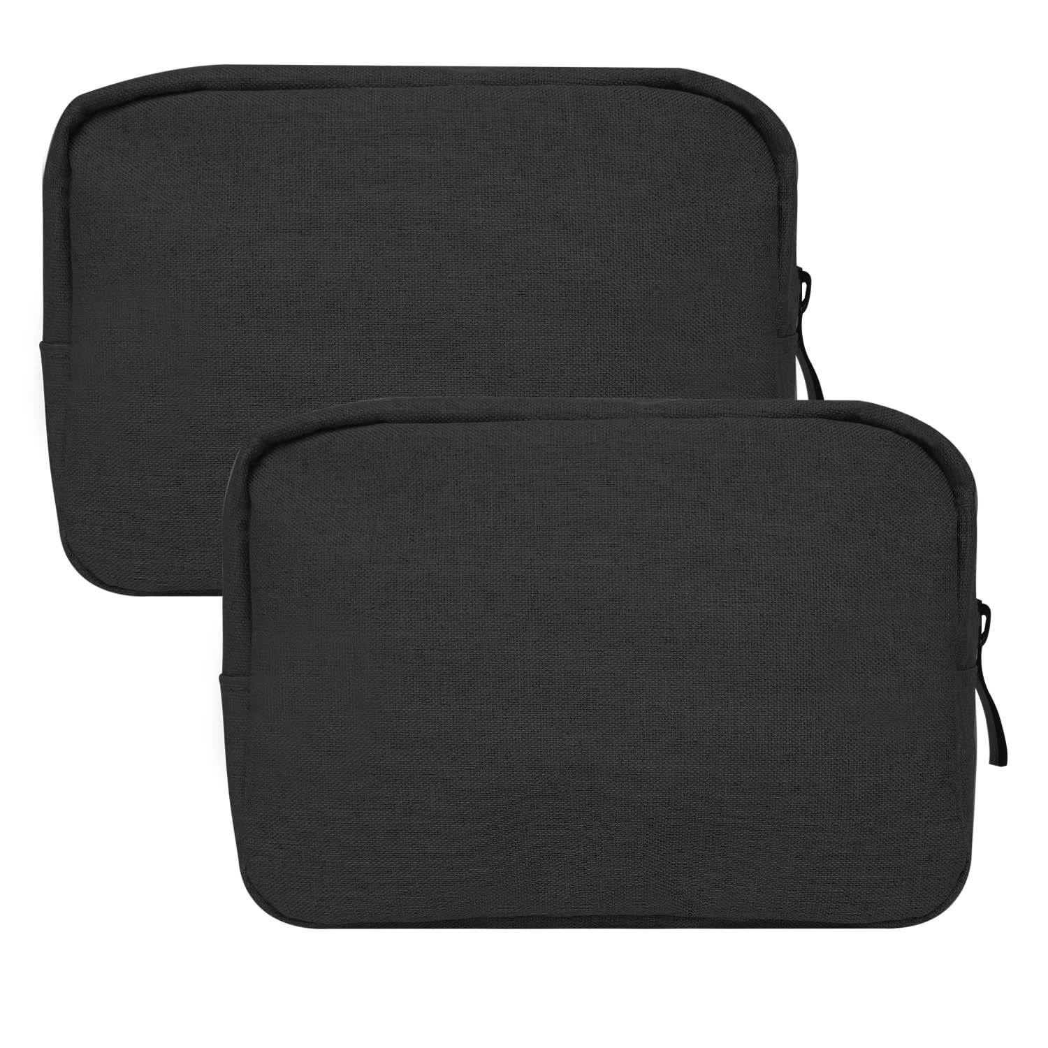 2 Pieces Canvas Zippered Small Bag, 7 inch Mini Toiletry Soft Pouch, Portable Travel Makeup Cosmetic Bag, Electronics Accessories Organizer Carrying Case, Coin Purse Wallet Black