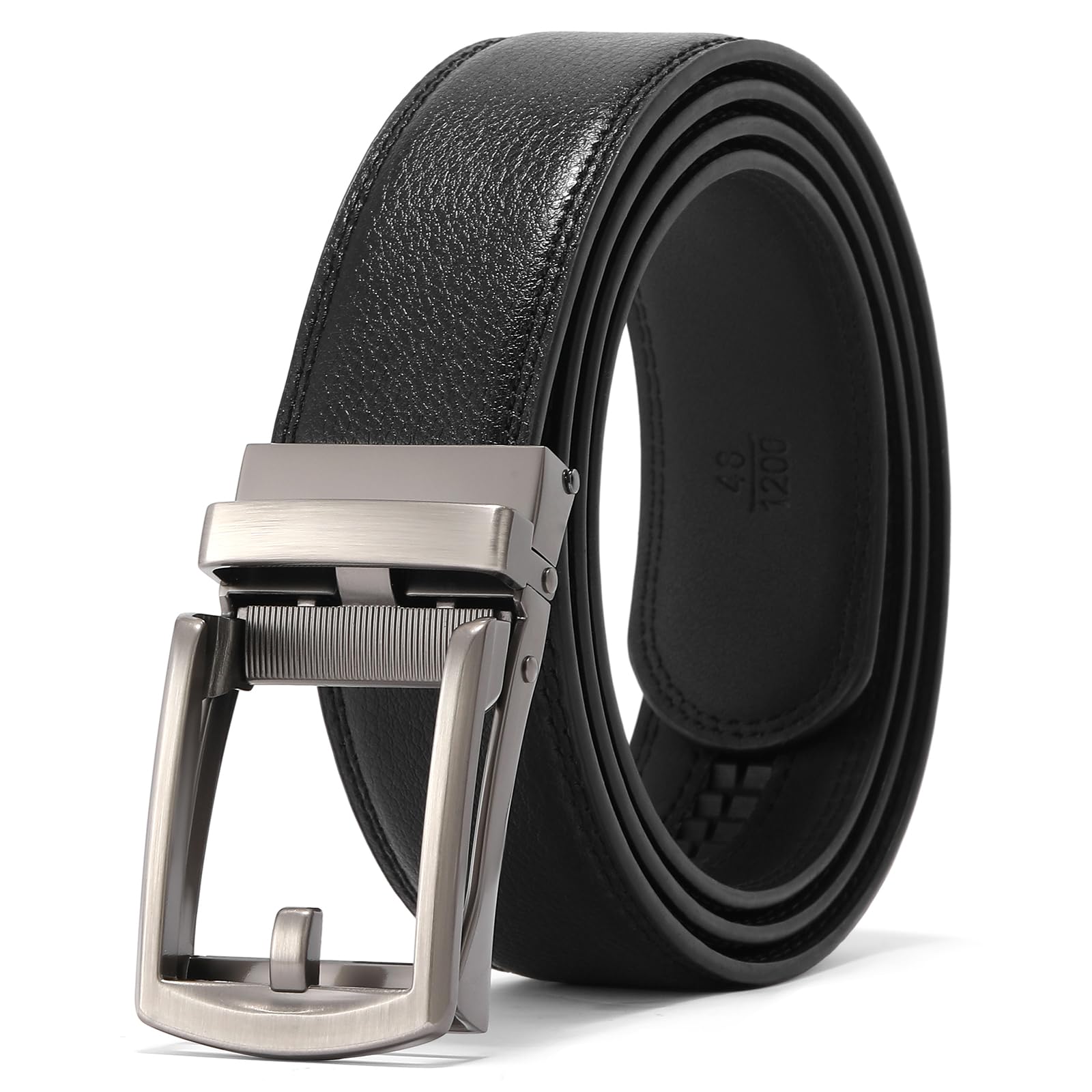 GAEKEAO Ratchet Belt for Men， Mens Dress Belt 1 3/8" Leather Automatic Adjustable Click Buckle Belts