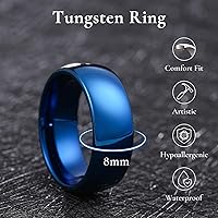 Vista 94 de King Will Alianza de boda de carburo de tungsteno para hombres y mujeres, anillos de promesa para parejas abovedados de alto pulido Plata-8 mm.
