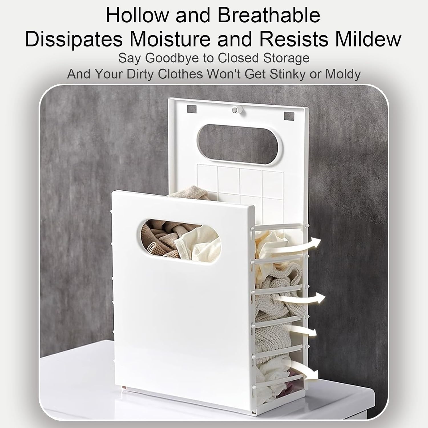 Slim Collapsible Laundry Basket, Wall-Mounted Plastic Hamper, Space-Saving Dirty Clothes Organizer for Bathroom & Towel Storage, Compact Laundry Solution, Lightweight Design