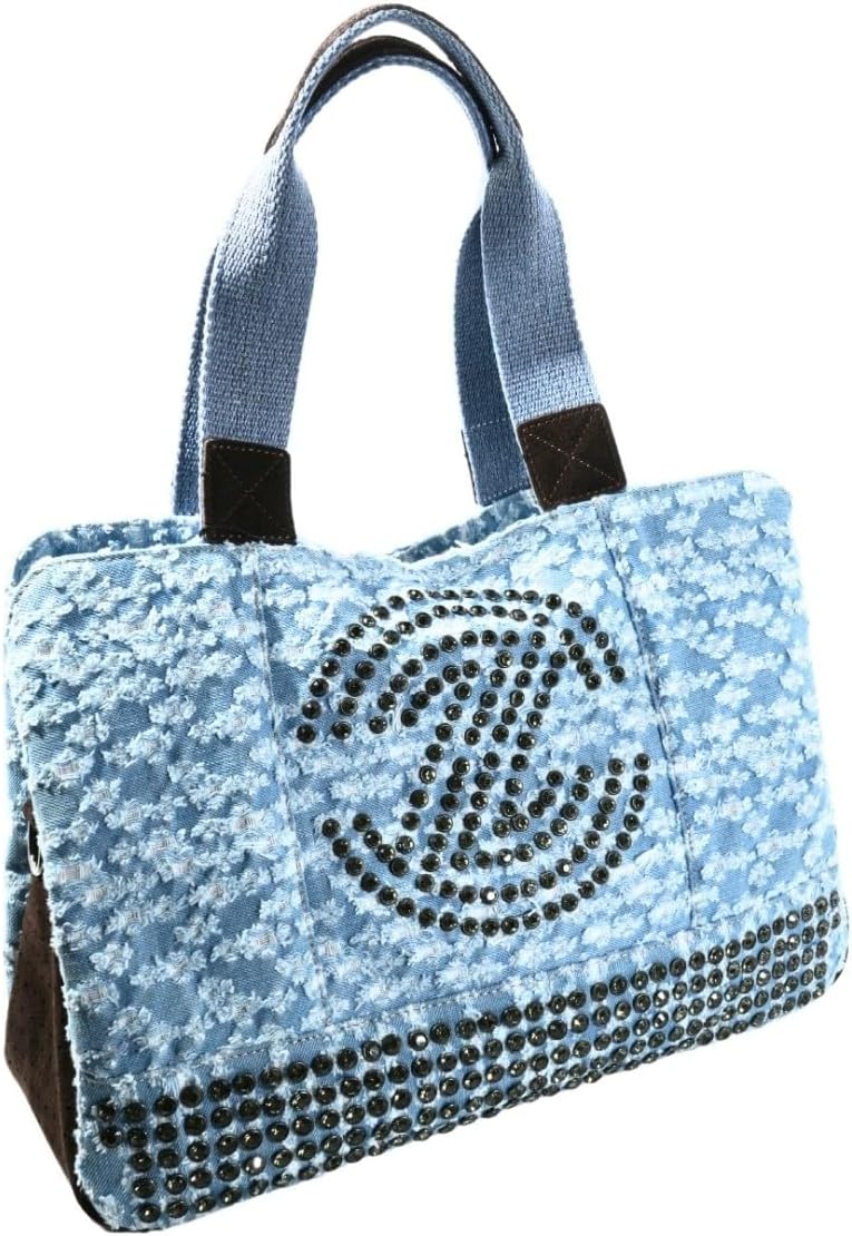 Biem Açık Mavi-Yırtık Desen Denim Salaş-Retro Taş Trok Döşemeli Çok Gözlü Çanta