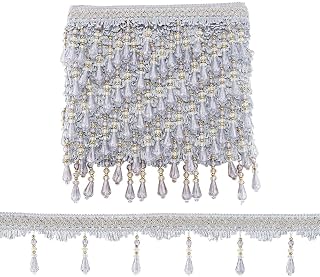 PH PandaHall 12 Yards Beaded Fringe Trim, 3-3/4 inch Hanging Tassel Trim Silver Sewing Trim Fringe Crystal Beaded Trim Lace Ribbon for Curtain Tablecloth Home Decor Dress Clothes DIY Crafting