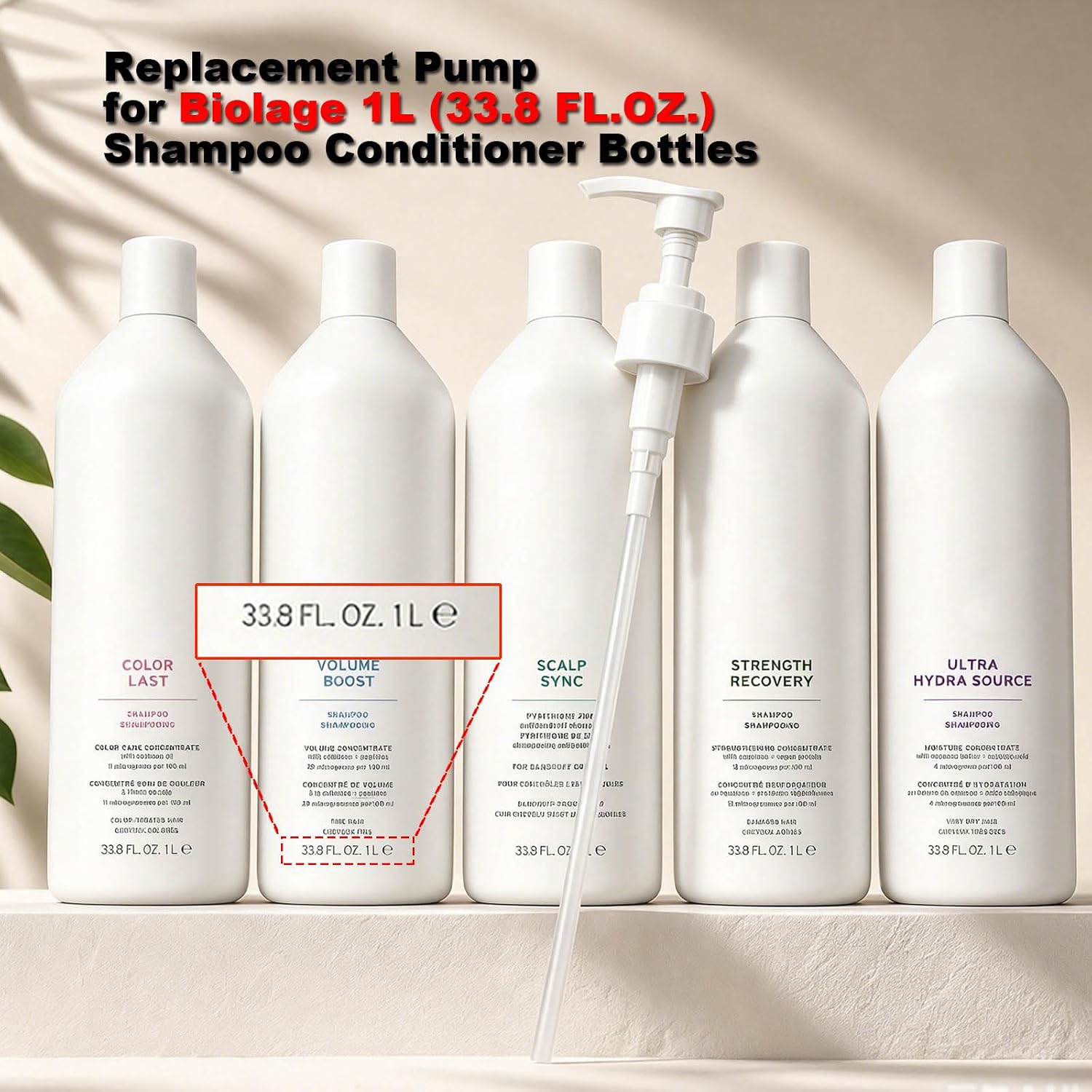 Shampoo and Conditioner Pump Compatible with Biolage, 1 L/33.8 Fl Oz Bottles, Dispensing Liter Pump for Biolage Shampoo and Conditioner, 2-Pack image 2
