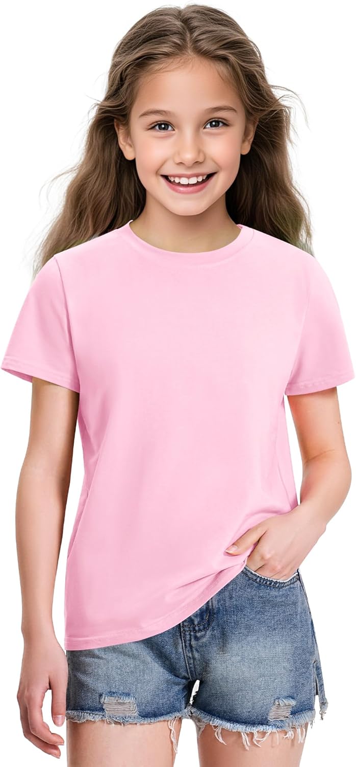 KEREDA Girls Shirts Short Sleeve Soft Cotton T-Shirts Plain Tees Tops Clothes for Kids - Image 2