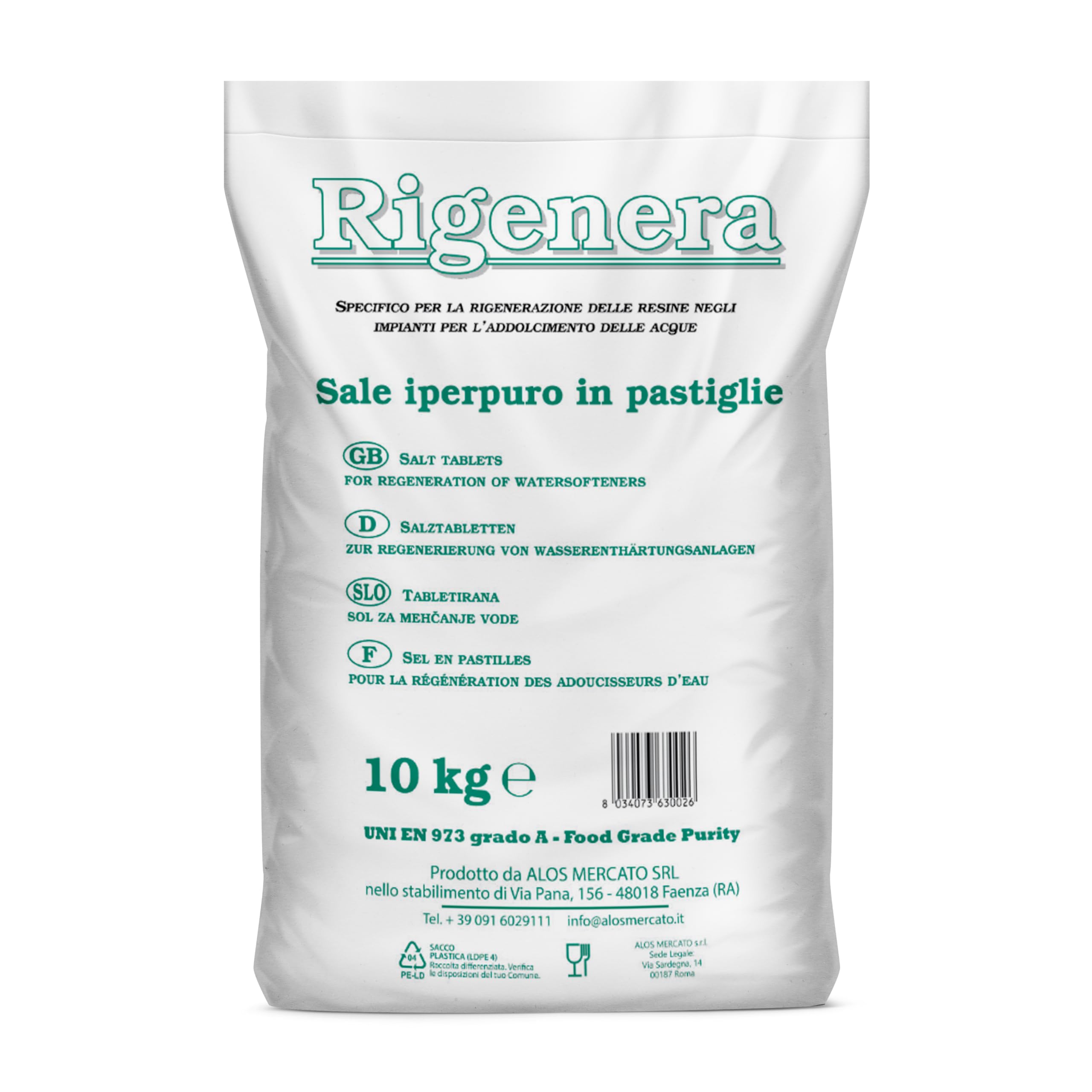 Rigenera – Sale per Addolcitori in Pastiglie – Sacco da 10 KG – Sale da Addolcimento Acqua
