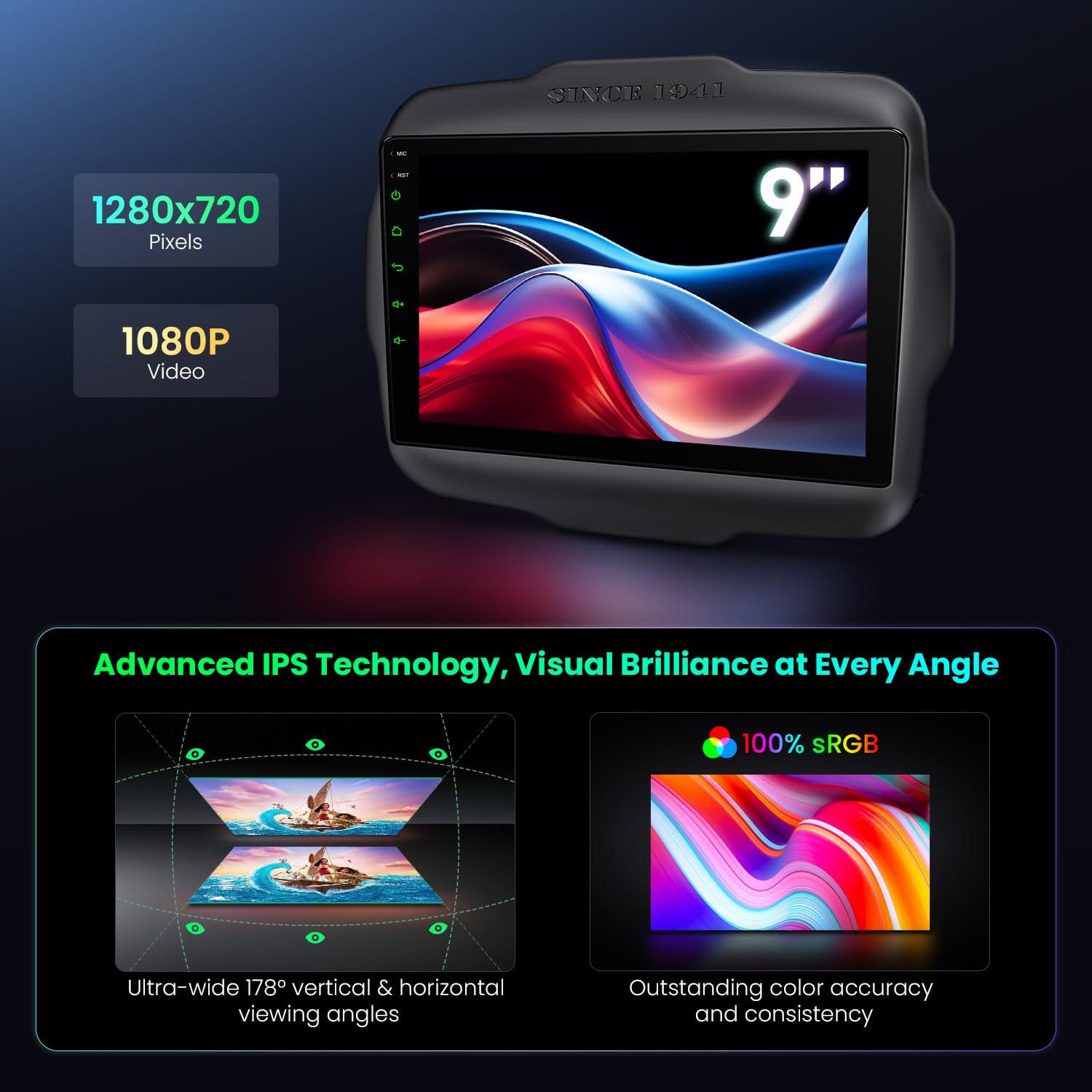 XTRONS Android 14 Car Stereo for Jeep Renegade, 9 Inch Touch Screen GPS Navigation Bluetooth Head Unit Built-in DSP Car Auto Play Support 4G LTE OBD2 DVR TPMS Backup Camera