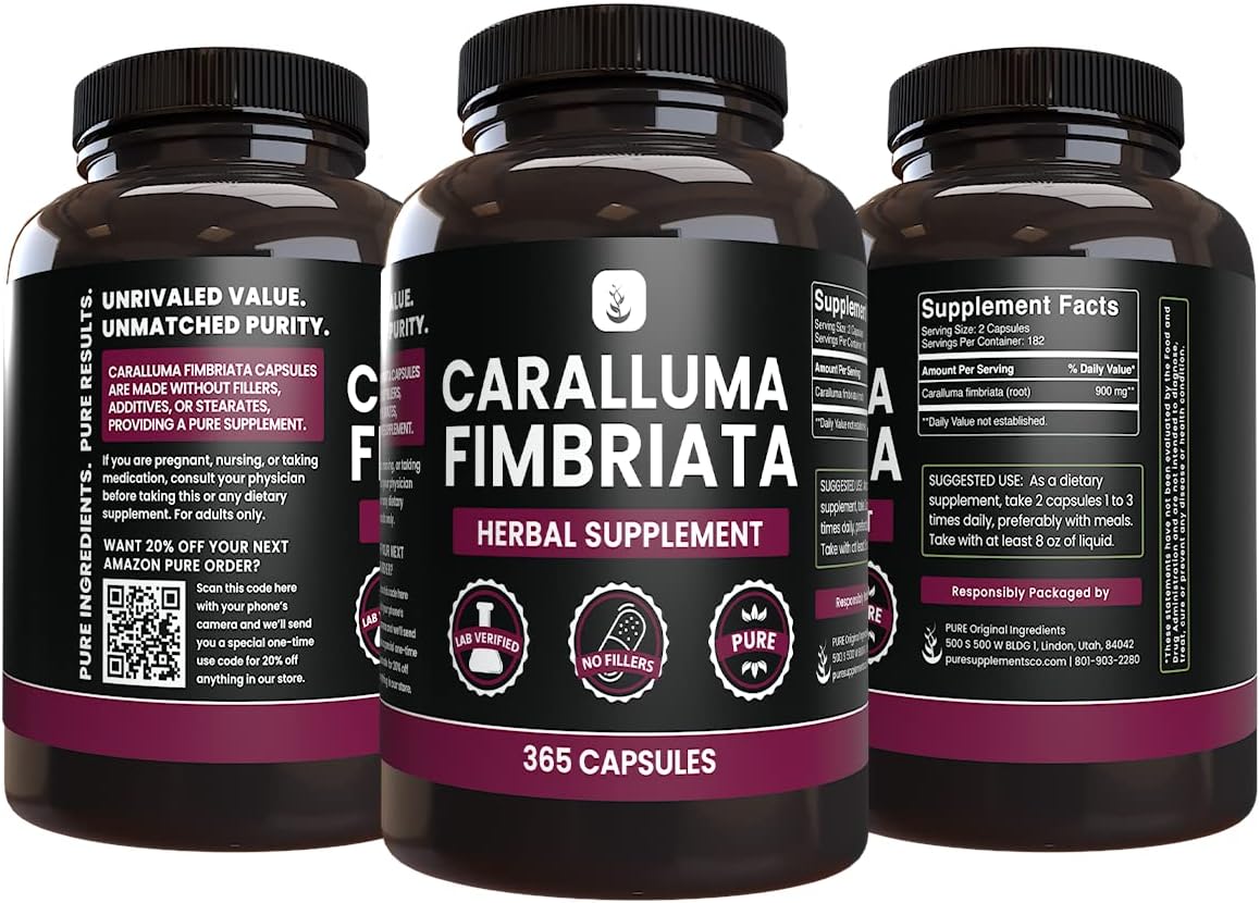 Pure Original Ingredients Caralluma Fimbriata (365 Capsules) No Magnesium Or Rice Fillers, Always Pure, Lab Verified