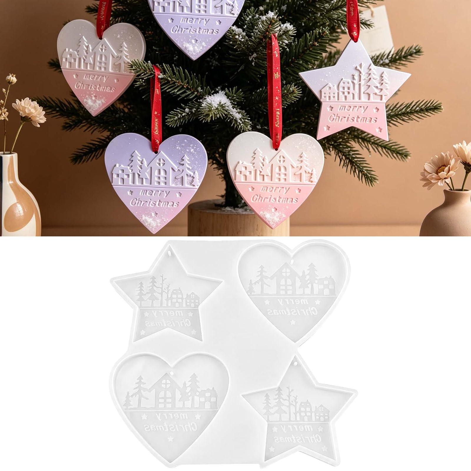 Christmas Silicone Moulds, Star and Tree Shapes, 24 x 22 cm, for Resin and Plaster
