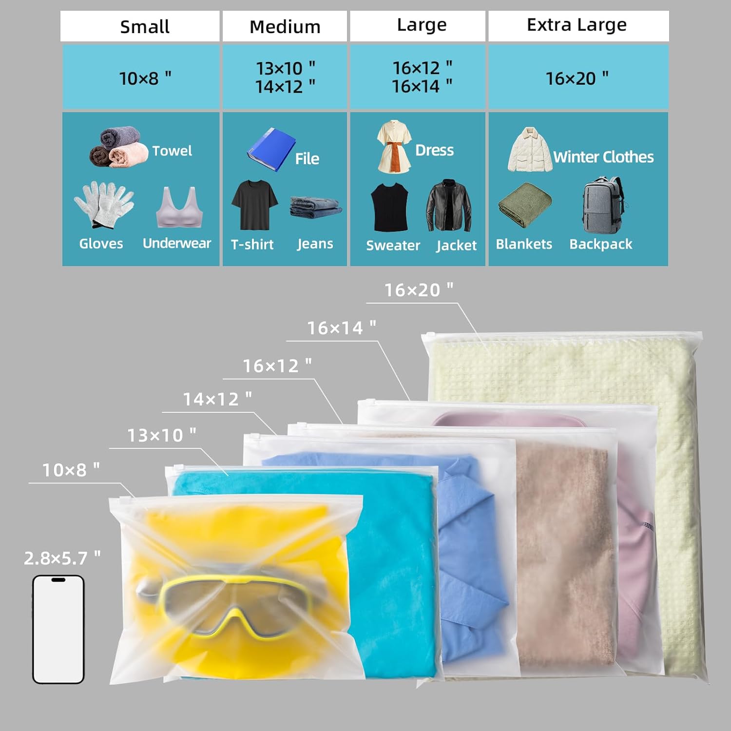 50Pcs Clothing Packaging Bags for Shipping 16x20 Inch Plastic Frosted Poly Bags for Travel Storage or Small Businesses for Apparel Shirts, Socks, Underwear and Winter Cloth Storage