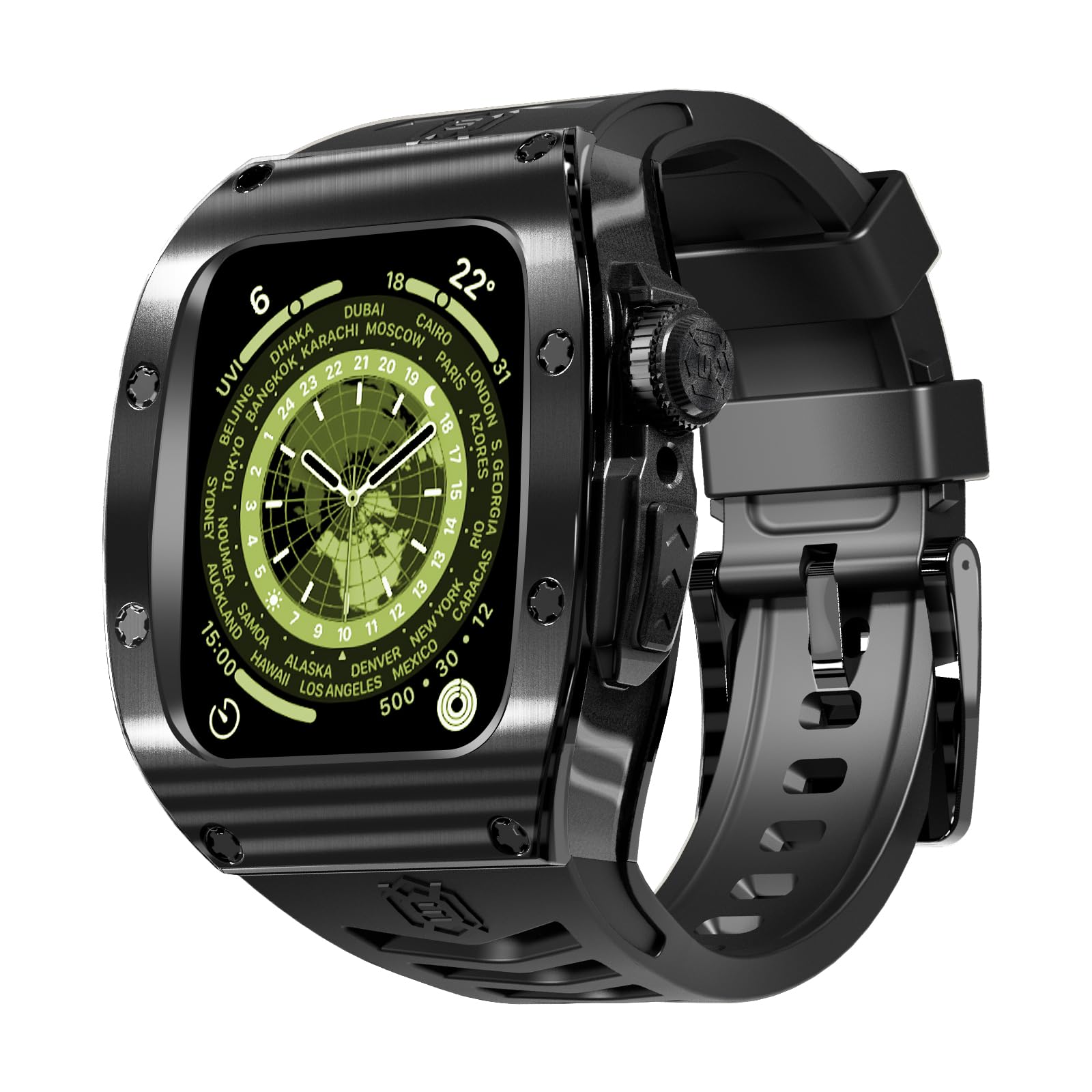 Premium Watch Band Compatible with Apple Watch Series 9/8/7/SE2/6/5/SE/4, Stylish, Durable, and Enhanced Protection for Your Device - Metal iWatch 44mm/45mm Protective Case (iWatch 44/45 Case, Black)