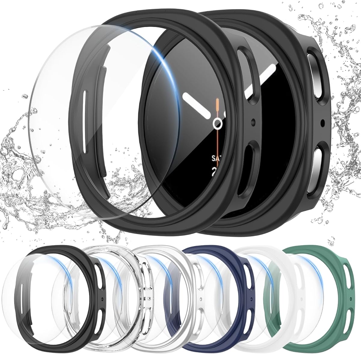 [6+6Pack] for Samsung Galaxy Watch 8 44mm Screen Protector Case, Hard PC Bumper + HD Anti-Fog Tempered Glass Protective Film, Waterproof Face Cover Set for Galaxy Watch 8 44mm Accessories