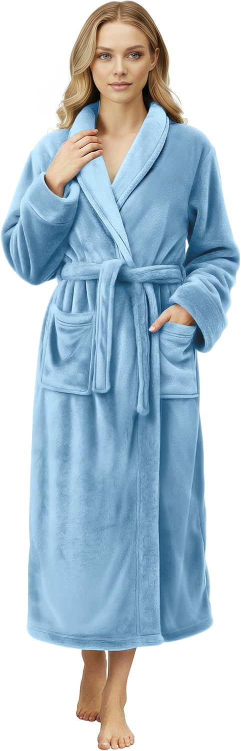 NY Threads Women's Fleece Shawl Collar Bathrobe Plush Long Spa Robe, Medium