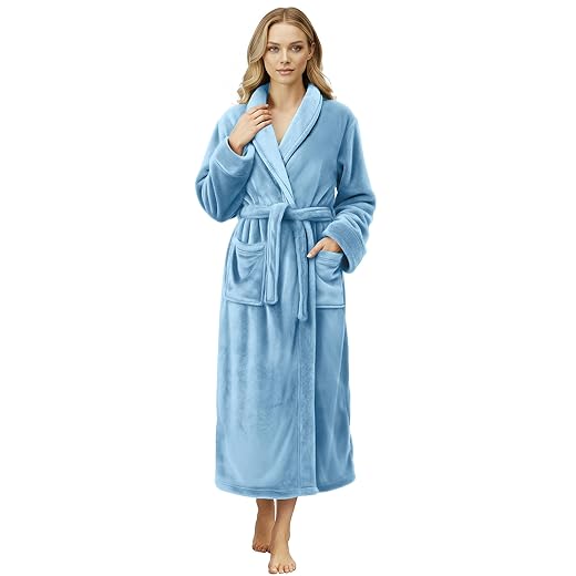 NY Threads Roupão feminino premium, roupão longo de lã de pelúcia para mulheres, roupão de banho feminino macio e fofo