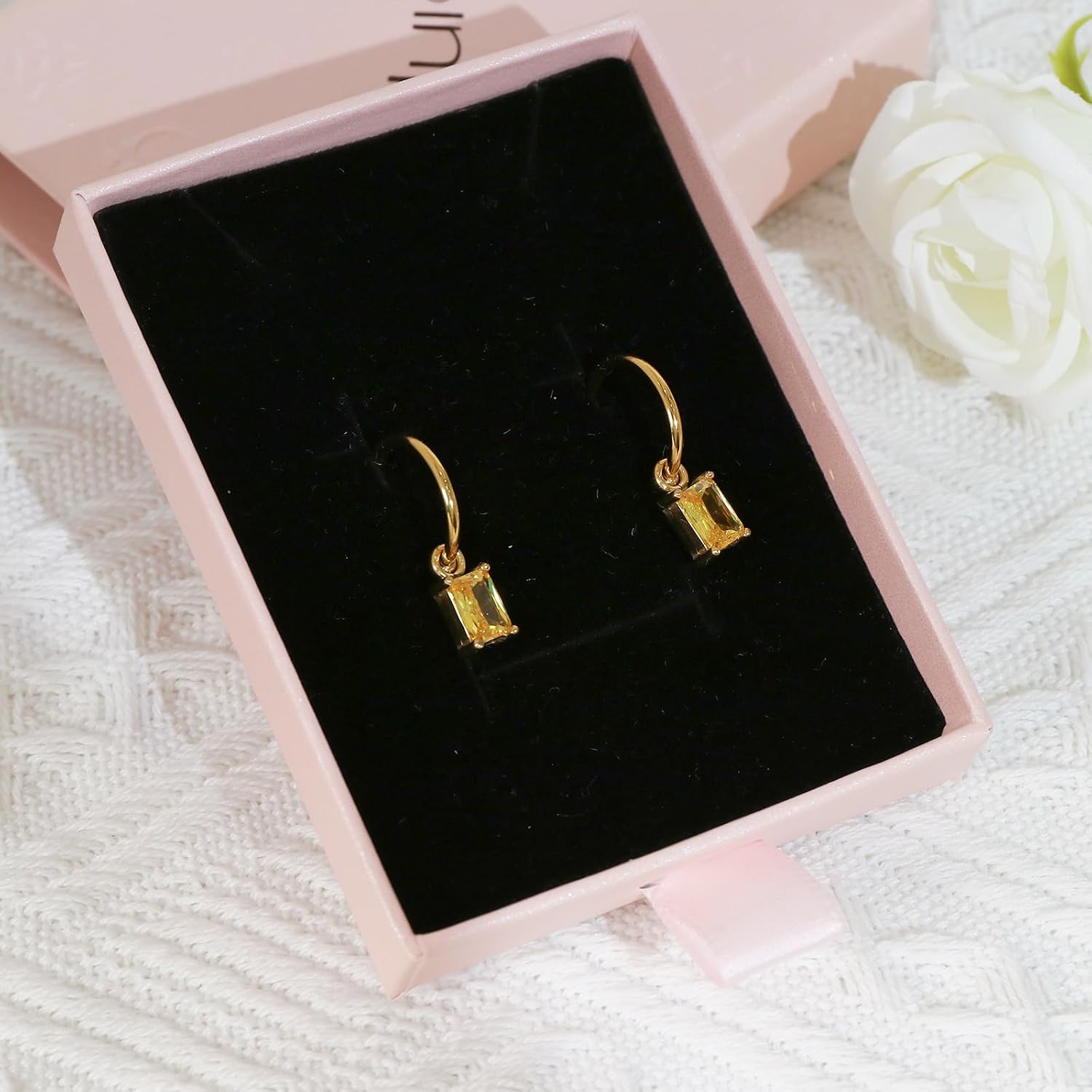 Emerald-cut 5 * 7mm Birthstone Dangle Earrings/ 7 * 9mm Birthstone Leverback Earrings 18K Gold Plated Emerald-cut Jewelry Birthday Gift for Women