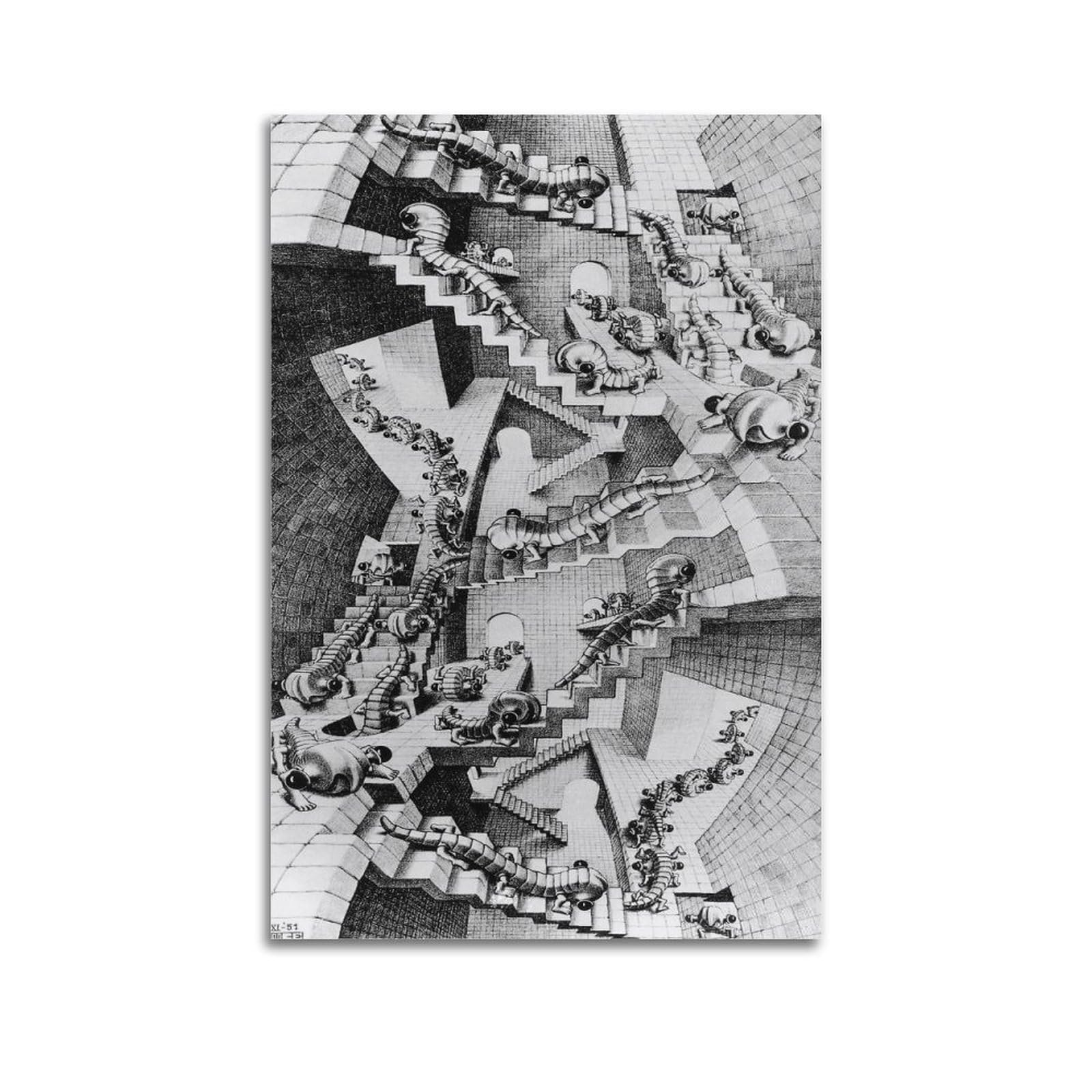 Drynda Unframe-Style M. C. Escher Poster House Of Stairs Art Print Wall Photo Paint Hanging Picture Family Bedroom Decor Gift 16X24inch(40X60cm)