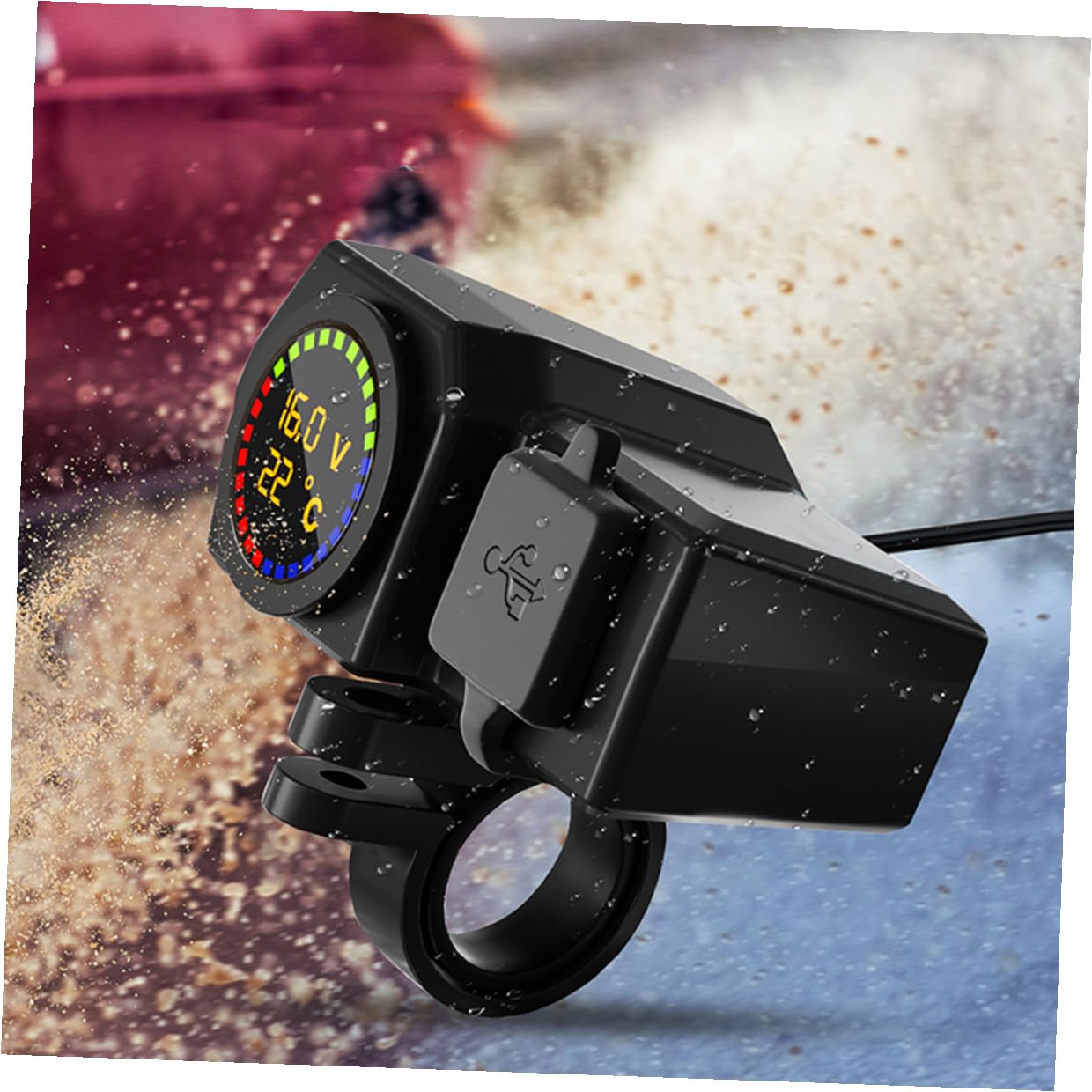 STOBAZA Motorrad Ladegerät mit Dualem USB Anschluss und Typ-c Digitales Voltmeter und Thermometer 70cm Stromkabel Schwarz aus Abs und Kupfer Kompatibel mit Motorrad und Autobatterie