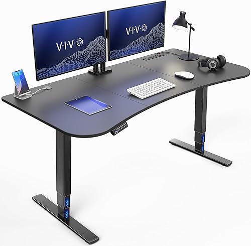 VIVO Electric 63 x 32 in Standing Desk with Built-in Power Strip, Touch Screen Adjustment, 220 lb Frame Support, 2E Series, Black Top Black Frame, DESK-KIT-2EBAC