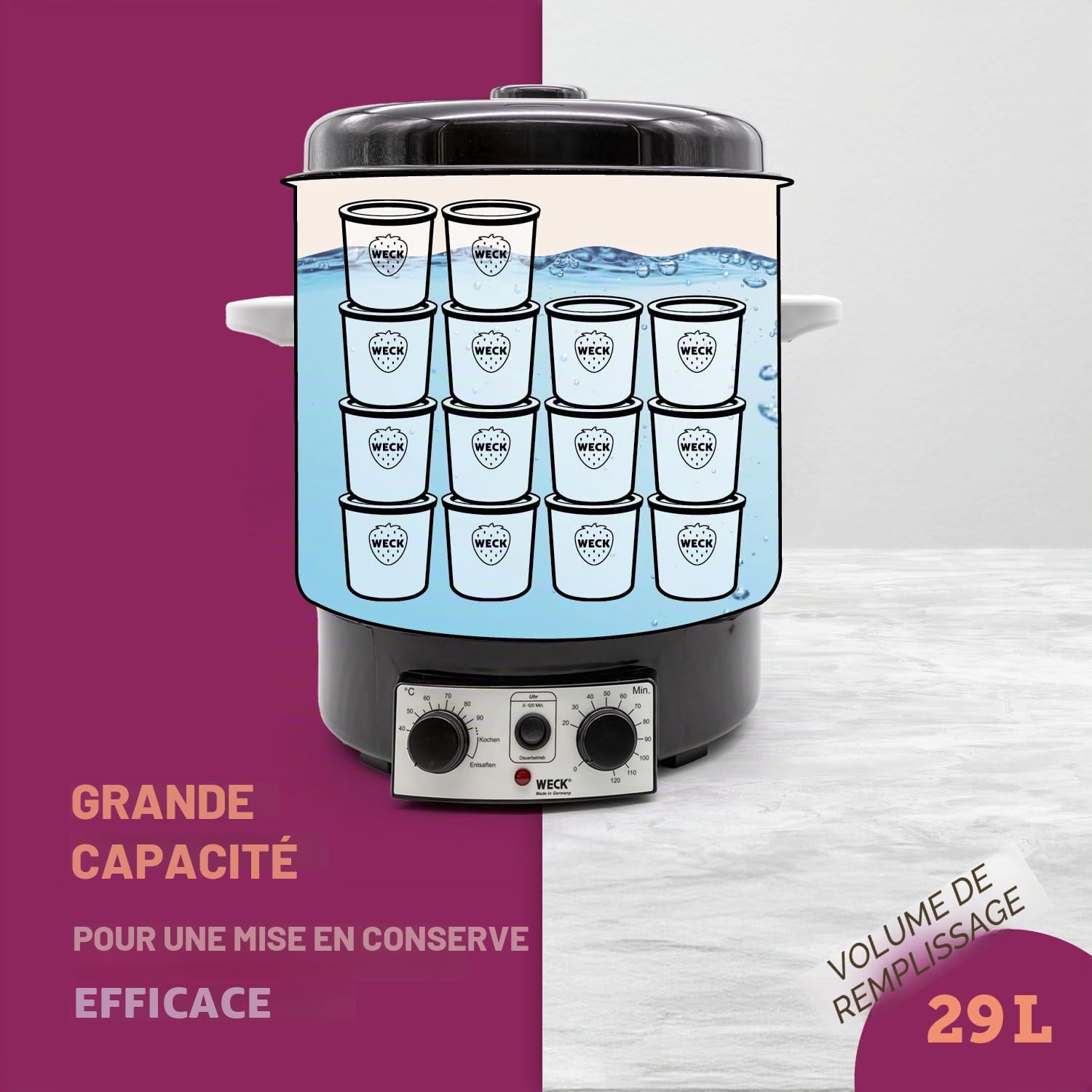Weck Stérilisateur électrique WAT 15, 29 litres, Émail, Autocuiseur programmable avec thermostat et minuterie
