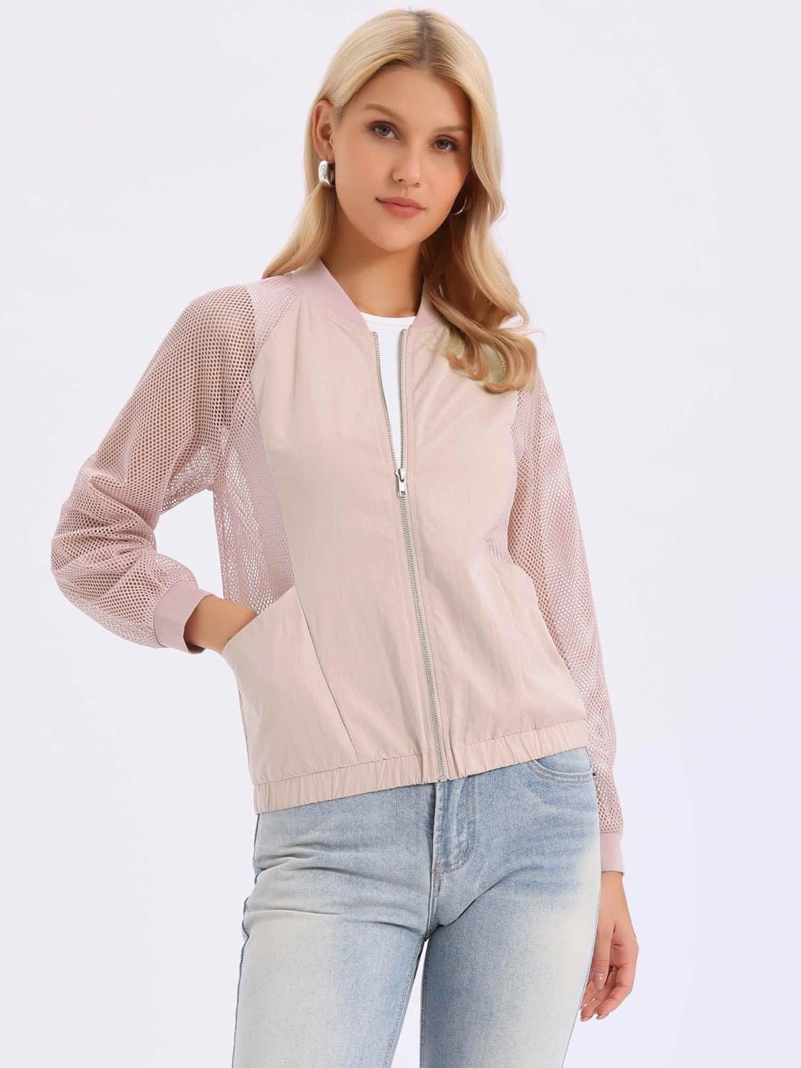 Allegra K Mesh Jacket for Women's Zip Up Long Sleeve Sheer Lightweight Track Jackets with Pockets - Image 3