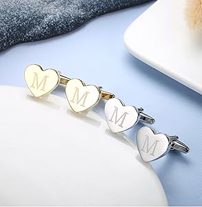 2 Coppie Gemelli Da Polso Uomo Personalizzati - Cuore Con Iniziale In Oro E Argento - Foto 4