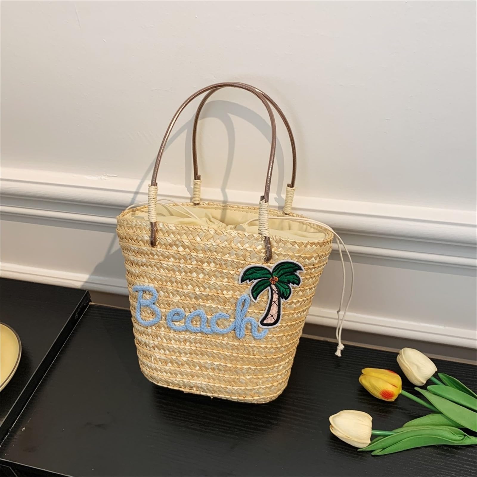 borsa donna estiva Borsa da spiaggia in paglia fatta a mano for donna a tracolla estiva di grande capacità viaggio
