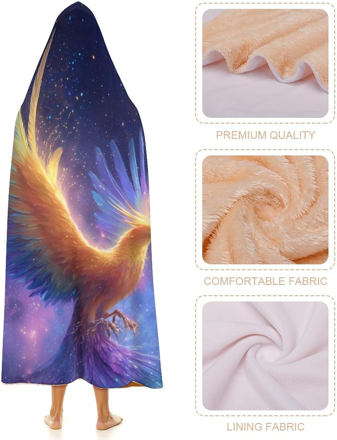 Phoenixes in Spaces Wearable Blanket Hoodie | Flannel Fuzzy Machine Washable Home Camping Lounging