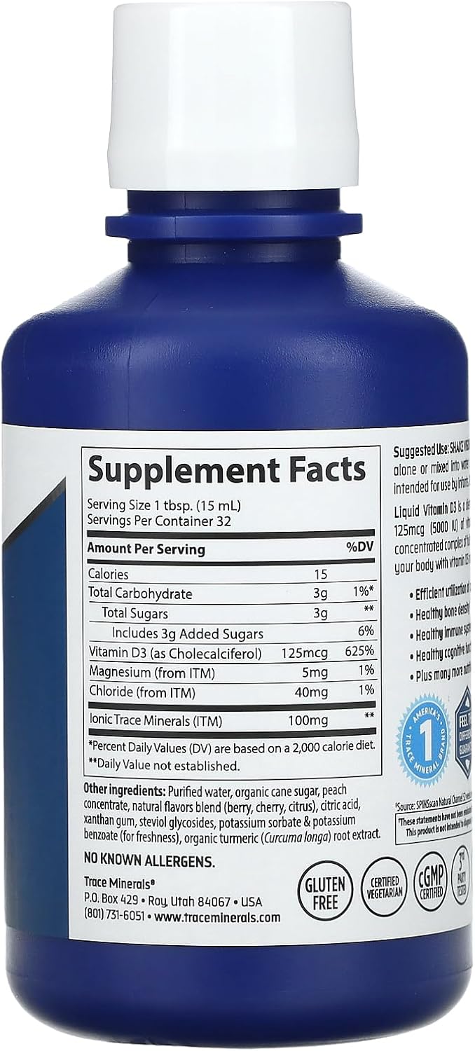 Trace Minerals Research Liquid Vitamin D3 with ConcenTrace Tropical Cherry - 5000 IU - 16 fl oz