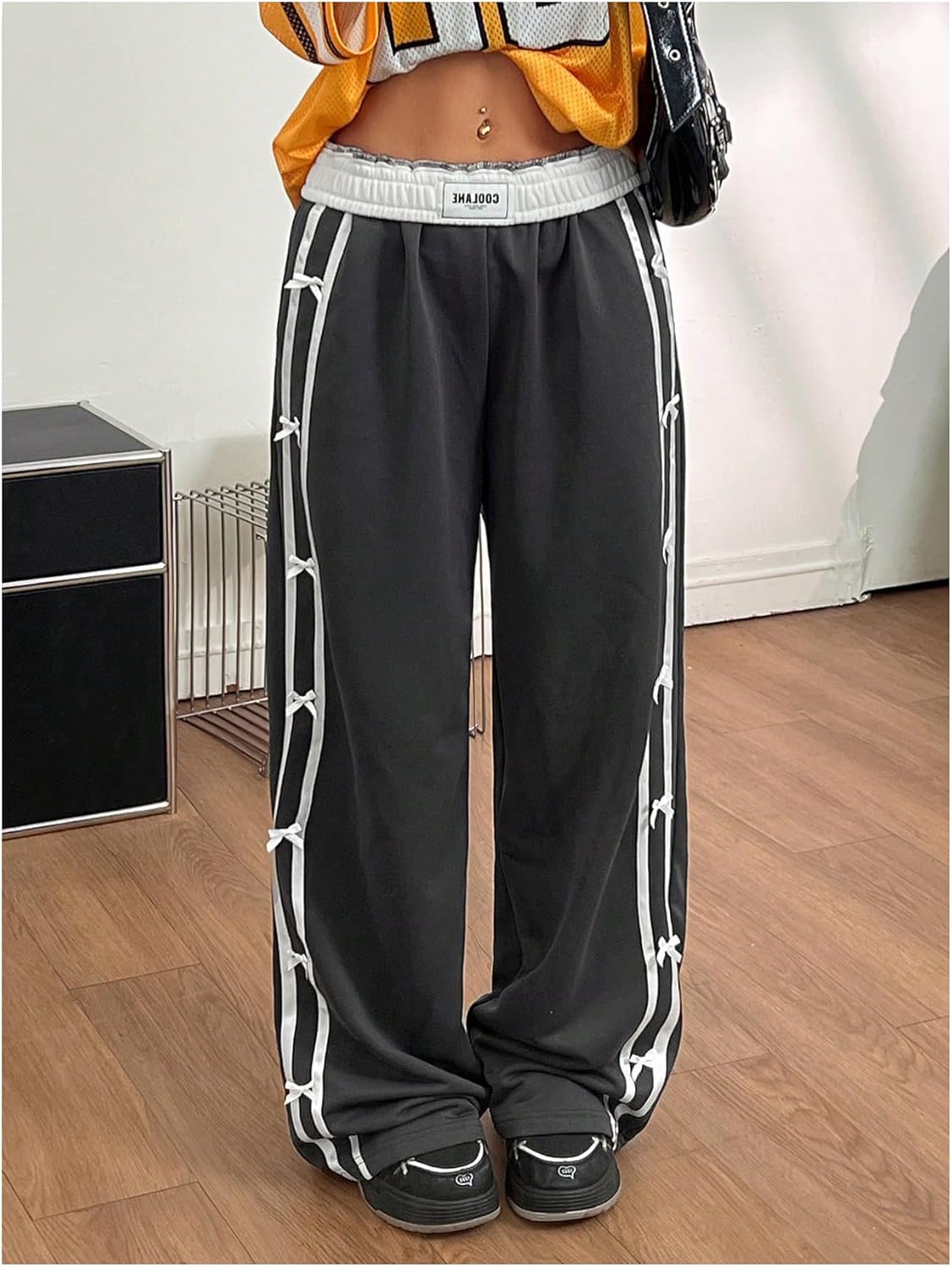 WDIRARA Women's Baggy Sweatpants Bow Side Wide Leg Y2k Slouchy Palazzo Pant - Image 2