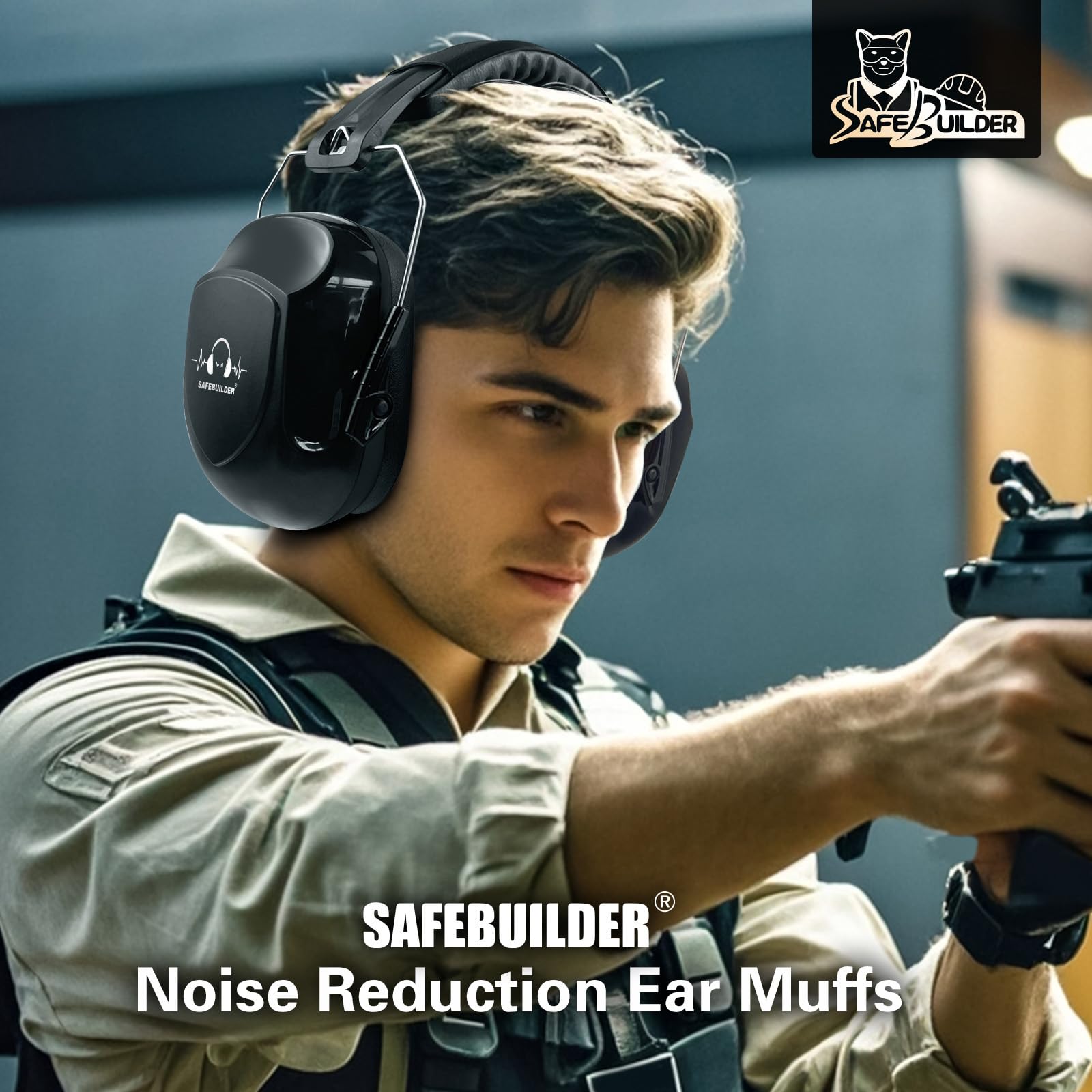 SAFEBUILDER Bezpieczne nauszniki ANSI-NRR 26dB redukcja szumów nauszniki dorośli dźwiękoszczelne do pracy strzelanie przemysłowe