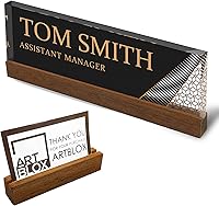 Vista 19 de Artblox - Placa de nombre personalizada para escritorio Diseño de flores de violetas sobre cristal acrílico transparente Placa de nombre